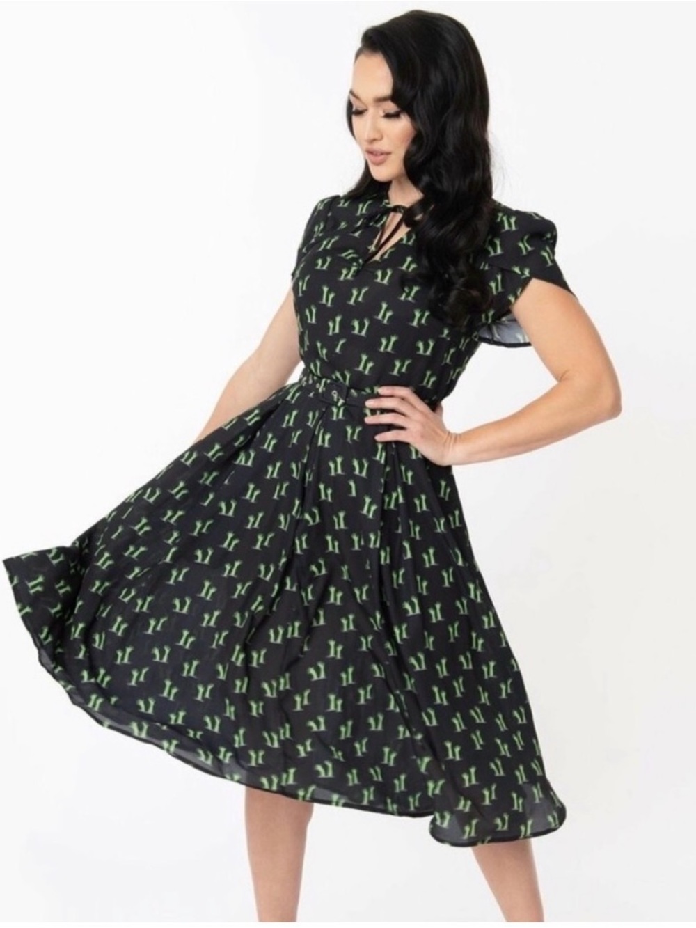 Unique Vintage Zombie Arm Dress Black Green Sz S/4 Halloween Goth Retro